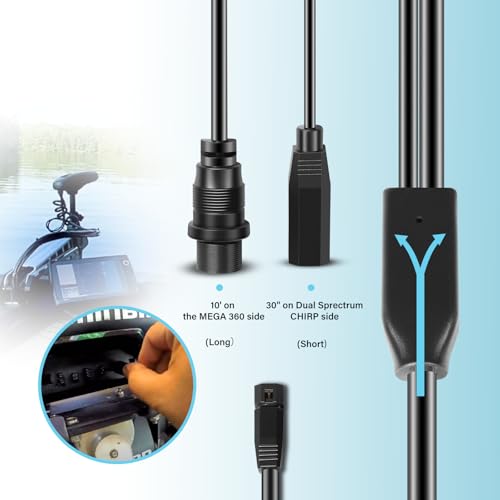 Image of 720107-1 9 M360 2DDI Y - MEGA 360 & 2D /MDI 7-pin Transducer Adapter Cable Y Cable Compatible with MEGA 360 and Helix 8 /9 / 10 /12 / 15 Fishfinder