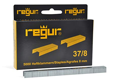 REGUR Typ 37 Feindraht-Klammern verzinkt - 5.000 Stück in der Länge 37/8 mm - Heftklammern zum Befestigen von Stoffen, Leder, Textilien sowie zum Basteln und Dekorieren Cover