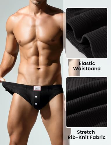 Men Ribbed Bikini Briefs Breathable Pouch Underwear Sexy Low Rise Bulge Trunks Underpants with Button Fly4