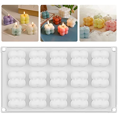 15 Löcher Silikon Kerzenformen, Cube Kerzengiessformen, Kerzen Silikonform, DIY Handgemachte Kerzen Gießform, 3D zum Gießen, Kerzenwachs Formen, Backwerkzeuge für Handgemachte, Seife, Pudding, Kuchen Cover