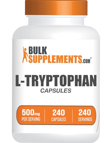 BulkSupplements.com L-Tryptophan Capsules - Tryptophan Supplement L-Trptophan 500mg - Amino Acid Supplement Gluten Free - 1 Capsule per Serving 240 Capsules (Pack of 1)