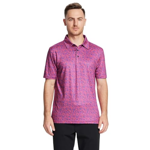 Image of Golf Shirts for Men Dry Fit Short Sleeve Print Performance Moisture Wicking Polo Shirt