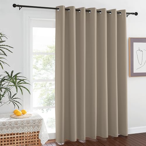 NICETOWN Blackout 84 inch Curtains for Sliding Glass Door, Grommet Thermal Insulated Room Darkening Window Treatment Sound Reducing Drapes for Room Divider, Taupe, 1 Panel, W100 x L84