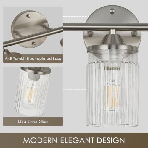Image of Jonsi Nickel Bathroom Light Fixtures 5-Light Vanity Lights Modern Wall Sconce with Clear Glass Shade Brushed Nickel Bathroom Light Fixture Over Mirror for Bedroom Hallway Kitchen