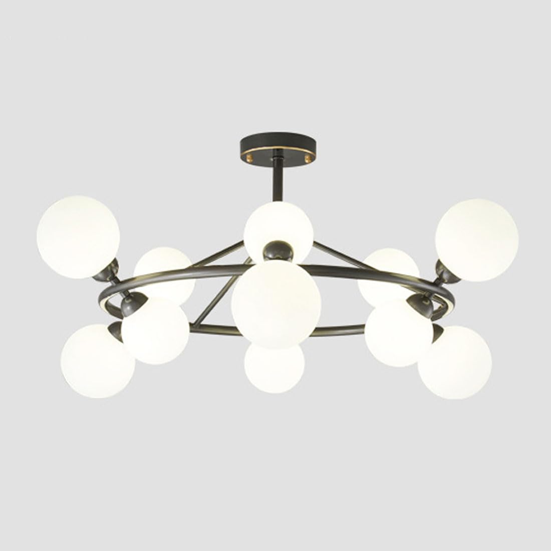 HXYSXHJUO G9 Scandinavian simple circle chandelier, modern light luxury magic bean for living room bedroom lamps and lanterns,Black,12 heads