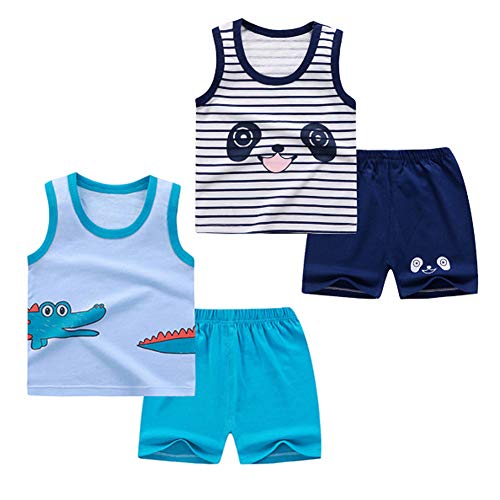 Image of Toddler Boys 4 PCs Tank Top and Shorts Set Summer Sleeveless Cotton Outfit