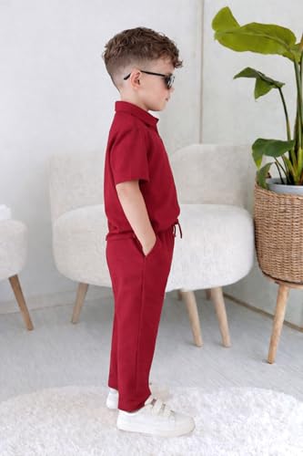 Image of Fashion Dream Boy's Cotton Blend Solid Co-ord Set|Clothing Set|Combo Set|Casual Wear|Coordinate Outfit for Boys|Shirt pant Set|Two-Piece Set