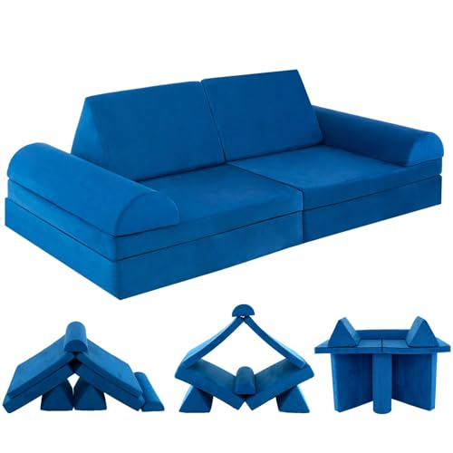 Maxmass 4/6/8-Piece Kids Sofa Set, Convertible Children Couch Set with Portable Handle, Toddler Modular Sofa Playset for Bedroom, Playroom and Living Room (6PCS, Blue) 16 Maxmass 4/6/8-Piece Kids Sofa Set, Convertible Children Couch Set with Portable Handle, Toddler Modular Sofa Playset for Bedroom, Playroom and Living Room (6PCS, Blue)