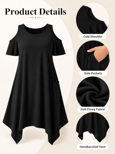 Image of Pinup Fashion Plus Size Summer Sundress Casual Flowy Cold Shoulder Dress