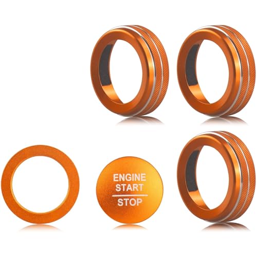Image of for Honda 2026 Passport /2026 Pilot Interior Accessories, Aluminum Alloy one-Button Start Cover /Ring, air Conditioning knob, 5-piece Set (Orange)