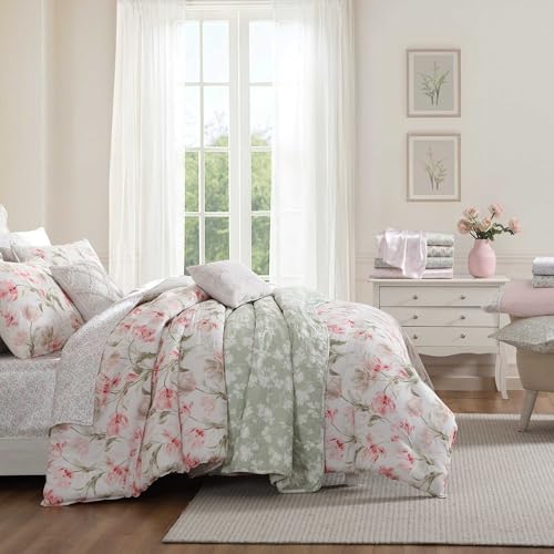 Image of Laura Ashley - Euro Sham, Soft Cotton Ramie Blend, Decorative Bedding Accent, Lightweight, Perfect for Layered Styling, College Dorm Room Essentials (Mila Pink)