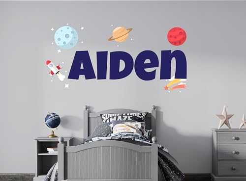 Vinilo Decorativo Personalizado Cohete y Planetas 30x15"