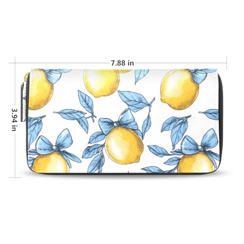 Long Wallets Leather Bifold Wallet for Women Lemon Bow Leaves with Zipper Credit Card Holder Large Capacity2
