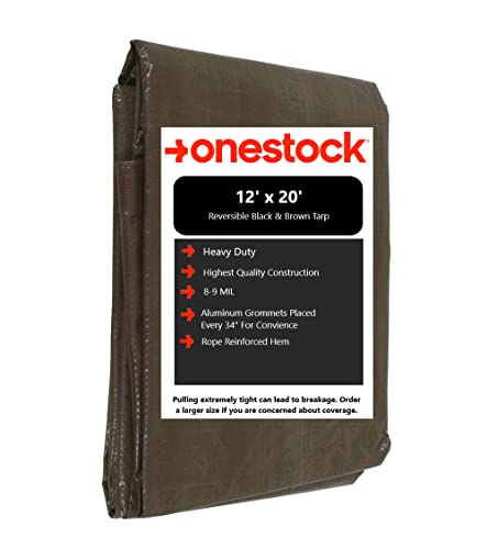 12' x 20' Heavy Duty Poly Tarp Brown/Black Reversible with Grommets - Weatherproof & Multi-Purpose