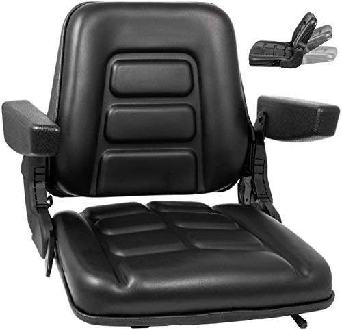 Forklift Seat Universal 180° Adjustable Back, Tractor Seat with Armrest, Fordable Excavator, Skid Loader, Backhoe Dozer Telehandler, Heavy Mechanical Seat