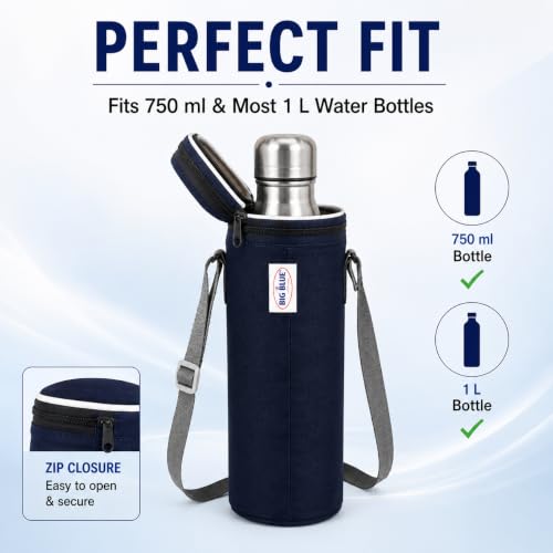 Image of Big Blue Water Bottle Cover, Insulated,Navy Blue, for 1L