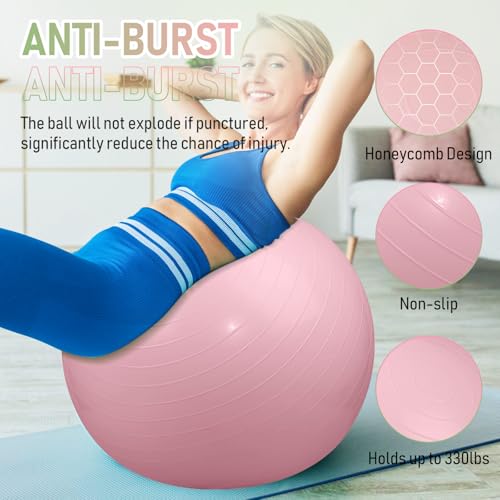 Image of Leyndo 4 Pcs 26 Inch Yoga Exercise Ball Pilates Pregnancy Birthing Fitness Ball with Quick Pump Anti Burst for Improved Posture, Balance, Yoga, Pilates, Training