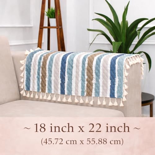 Image of STITCHNEST Printed Quilted Sofa Arm Cover with Tassels | Stylish Hand Rest Protector | Soft & Durable | 18 x 22 Inches