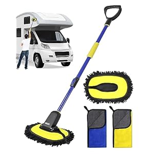 SEG Direct Car Wash Brush Mop Kit Extendable with Long Handle, Detachable Pole, D Shaped Grip, Chenille Scratch-Free Replacement Head, Cleaning Dusters Towels, for Car RV Truck Washing Detailing