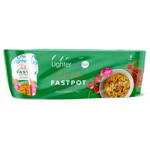 LighterLife Fast Jerk Noodle FastPot, High Protein Meal Replacement with up to 33% of RDA Vitamins and Minerals, Tray of 8 x 65gram Servings Cover