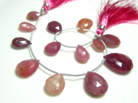 Saphir rose naturel grandes pierres facettées briolette haut de gamme LKBEADS