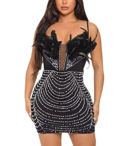 Image of PORRCEY Women's Sexy Elegant Rhinestone Bodycon Dress Hot Drilling Clubwear
