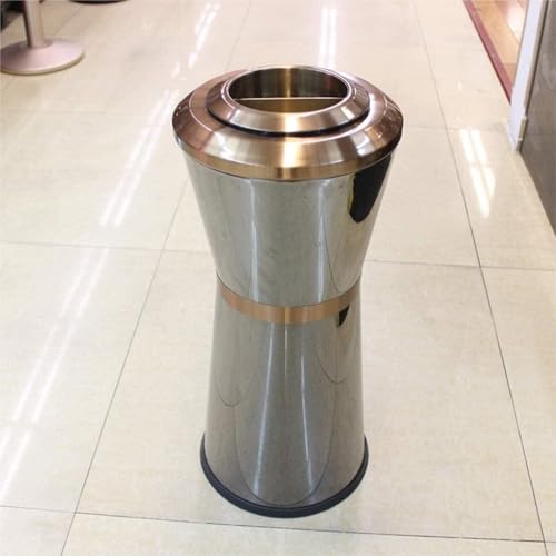 Outdoor Trash Can with Lid – Vertical Stainless Steel Dustbin for Hotel Lobby, Round Design, Durable Outdoor Garbage Bin, Weather-Resistant Ashtray for Public Spaces