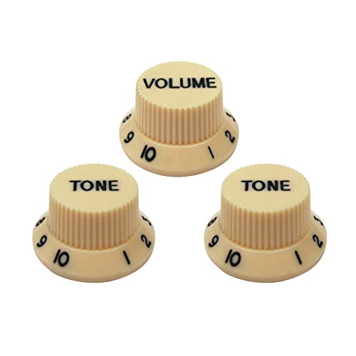 FLEOR 2T1V ST Guitar Control Knobs 2 Tones 1 Volume for Electric Guitar Parts Cream with Black Letter, cream, black letter
