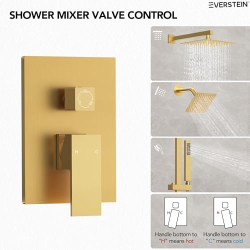 Image of 10 inch High-Pressure Rainfall Shower Faucet with Handheld Spray, Wall Mount Dual Shower Head System with Slide Bar (Brushed Gold)