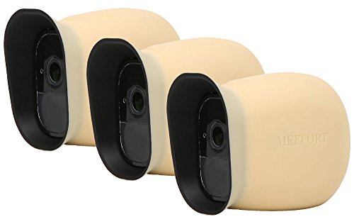 Silicone Case Skin with Dual Layer Sunshade Design, Clear (Not Fuzzy) Night Vision - Sun Glare UV Weather Protection Cover Compatible with Arlo Pro & Arlo Pro 2 Smart Security Camera, 3 Pack (Beige)