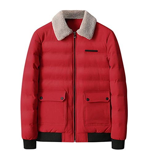 Kaister Men Jacket Winter Warm Neck Plus Size Pocket Casual Cotton Padded Clothes Coat Red