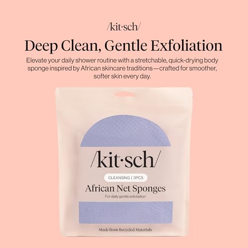 Kitsch African Net Sponge – Exfoliating Body Scrubber – Ocean Blue, 3 Pcs - image 2