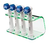 Seemii Electric Toothbrush Head Holder Head Stand Holds 1, 2, 3 or 4 Electric Toothbrush Heads, Clear Green Acrylic 4 Head Holder, Fits Oral-B Heads, Great Bathroom Accessory, Good Dental Hygiene