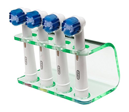 Seemii Electric Toothbrush Head Holder Head Stand Holds 1, 2, 3 or 4 Electric Toothbrush Heads, Clear Green Acrylic 4 Head Holder, Fits Oral-B Heads (Does not fit iO Heads)