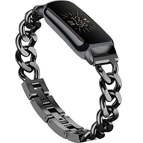 Wizvv Armband Kompatibel mit Fitbit Luxe,Schlankes Metallband Edelstahl Verstellbare Bänder Ersatzbänder für Frauen Männer-schwarz