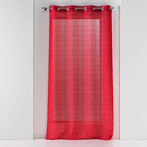 Douceur d'Intérieur, Voilage à Oeillets (140 x 240 cm) Eulalie Rouge, Voile Sablé Fantaisie