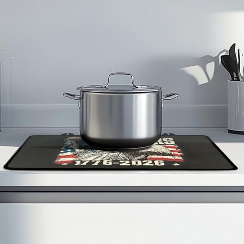 Image of Poceacles 4th of July Stove Top Cover Electric Glass Stove Top Mat Heat Resistant Non-slip Cooktop Protector Multipurpose Counter Top Protector Cover, Statue of Liberty Eagle American Flag