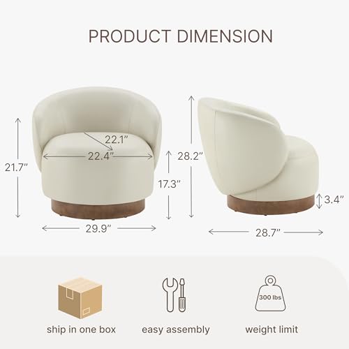 Image of KISLOT Swivel Accent Chair Modern Round Barrel Armchair with Upholstered Faux Leather for Living Room Bedroom Waitingroom,1 Box,Cream