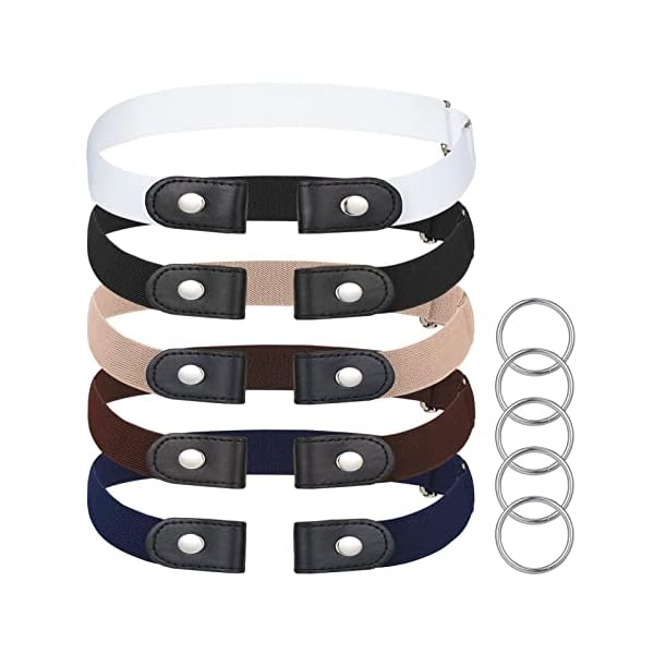 AhlsenL 5 PCS No Buckle Stretch Belt, Stretch Invisible Belt Buckleless Belts Buckle Free Adjustable Belt for Women and Men Jeans Pants