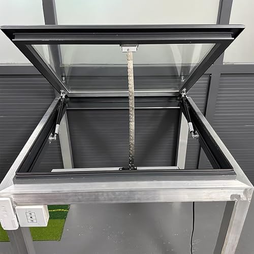 Automatic Skylight Windows for Roof - Remote Control, Double-Layer Tempered Glass & Aluminum Frame - Soundproof Design for Shed, Basement, Garage, Sunroom (60x60cm)
