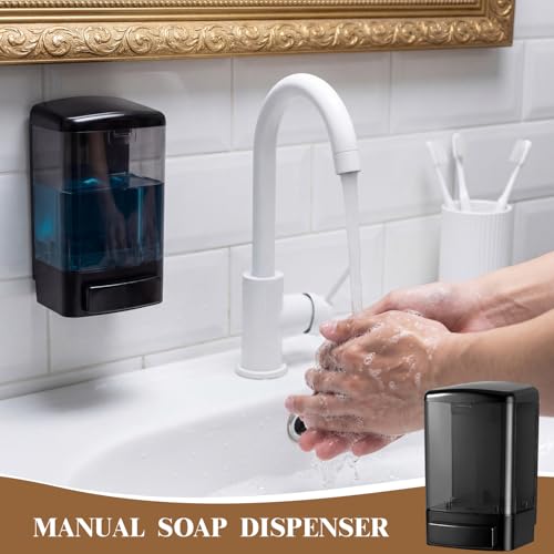 Image of Hushee 8 Pcs Plastic Wall Mounted Soap Dispenser Commercial Manual Soap Containers Wall Dispenser for Kitchen Shower Hotel Liquid Shampoo Gel Chamber (33.8 oz 1000 ml,All Black)