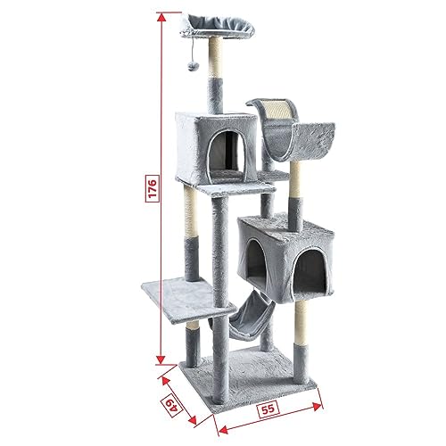 Arranhador de gato grande, luxuoso, multifuncional com casas, camas, rede, poleiros e brinquedo