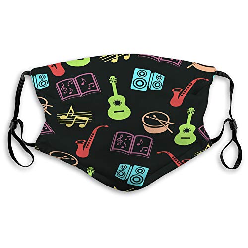 Breathable Replaceable Shield Mouth Dust Covers musical music accessories silhouette drawing colorful guitar drum saxophone loudspeakers notes Retro Reusable Cover