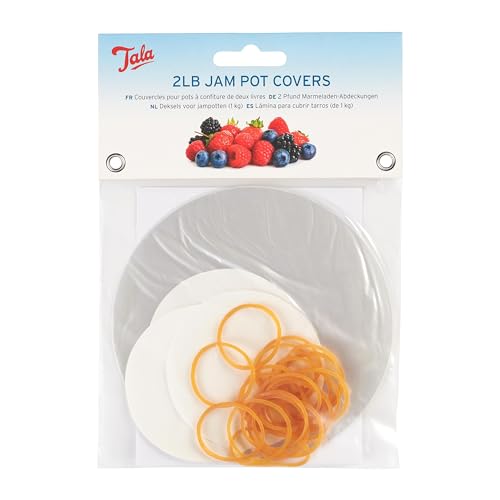 Tala Jam Pot Covers 2lb Waxed Circles Bands & Labels for Cover Jam Jars A full pack for sealing Freshly made Jam Marmalade and Preserves