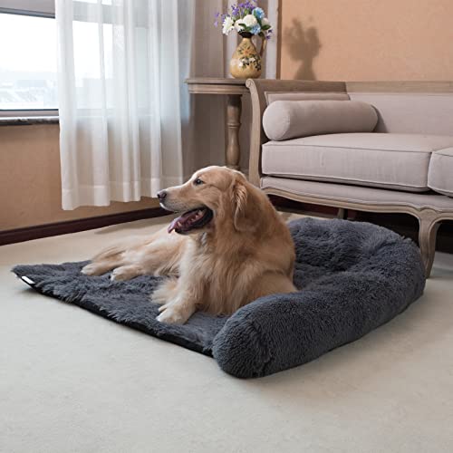 Coohom Calming Dog Bed Pet Couch Protector Dog Cat Bed Mats For Furniture With Removable Washable Cover,Plush Sofa Cover Cushion With Soft Neck Bolster (X-Large 45", Grey) #TOP1