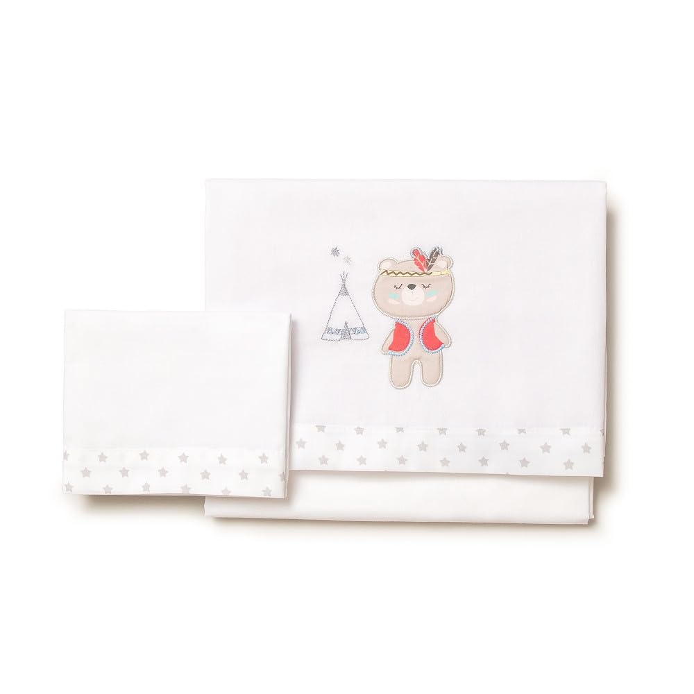 Interbaby Set di lenzuola da miniculla TIPI OSO in bianco e grigio - 450 g