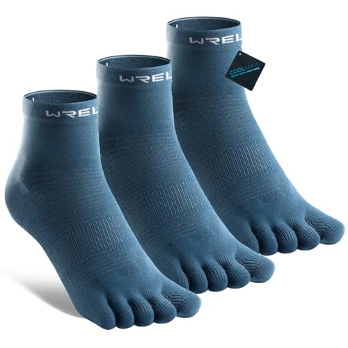 Image of WRELS Coolmax Toe Socks for Men Women,Athletic High Performance Cushion Crew Socks for Running Working(3 Pairs)