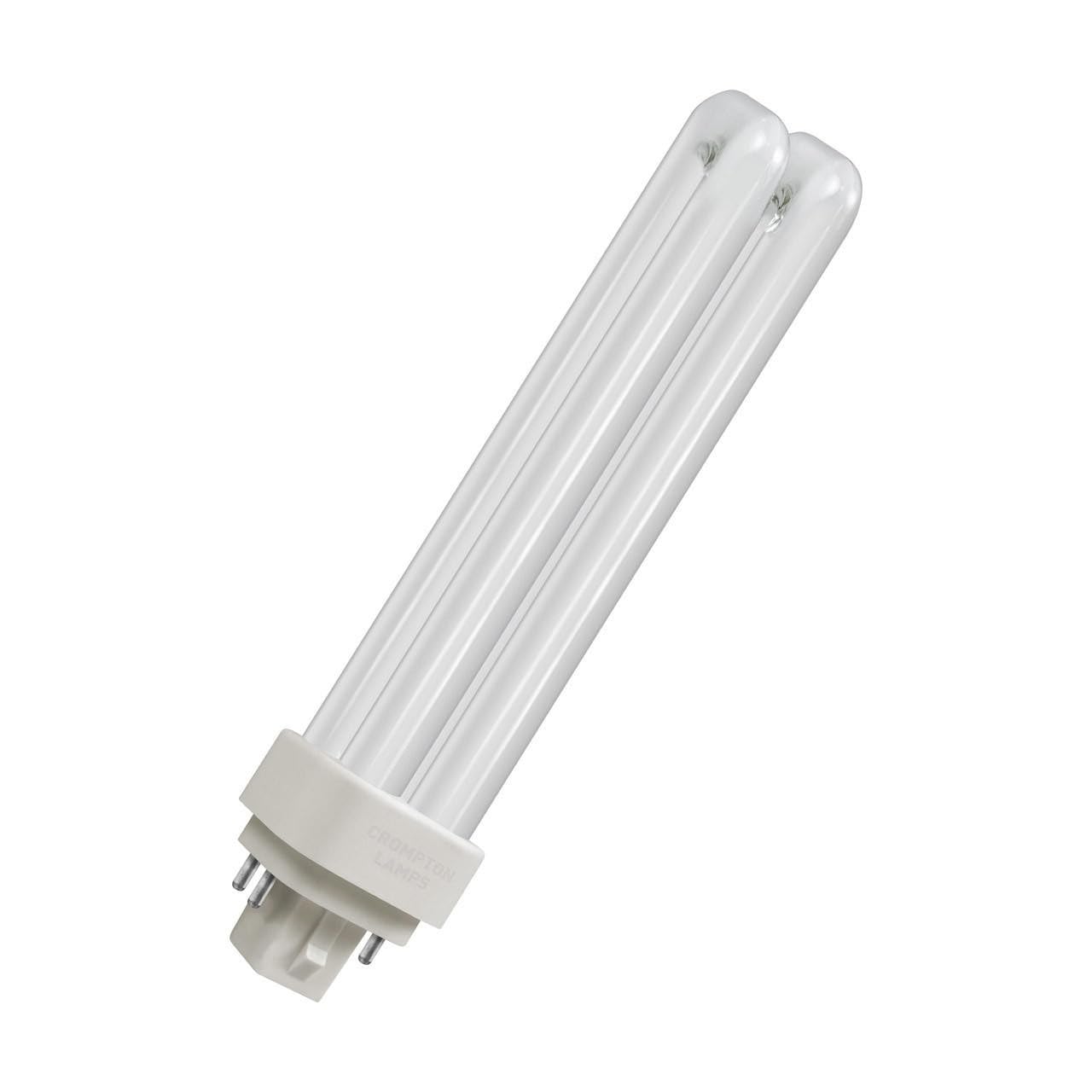 Crompton Lamps LED PLC-E 6W G24q Double Turn DE-Type Direct to Mains (18W Equivalent) 3000K Warm White Opal 800lm Universal 4-Pin Push Fit Light Bulb