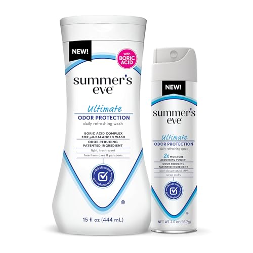 Summer's Eve Ultimate Odor Control Feminine Spray, 2 oz & Body Wash with Boric Acid, 15 Fl Oz