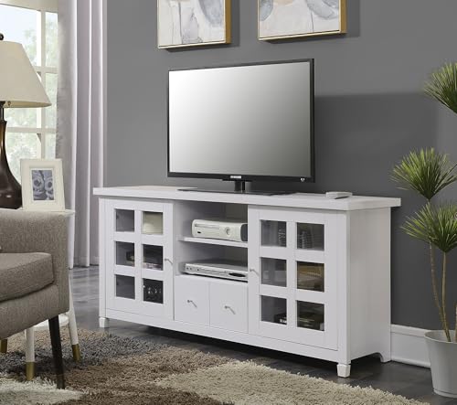 Convenience Concepts Newport Park Lane 1 Drawer TV Stand with Storage Cabinets and Shelves for TVs up to 65 Inches, White - Image 2